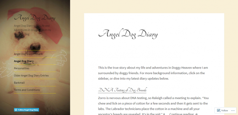 website angel dog diary