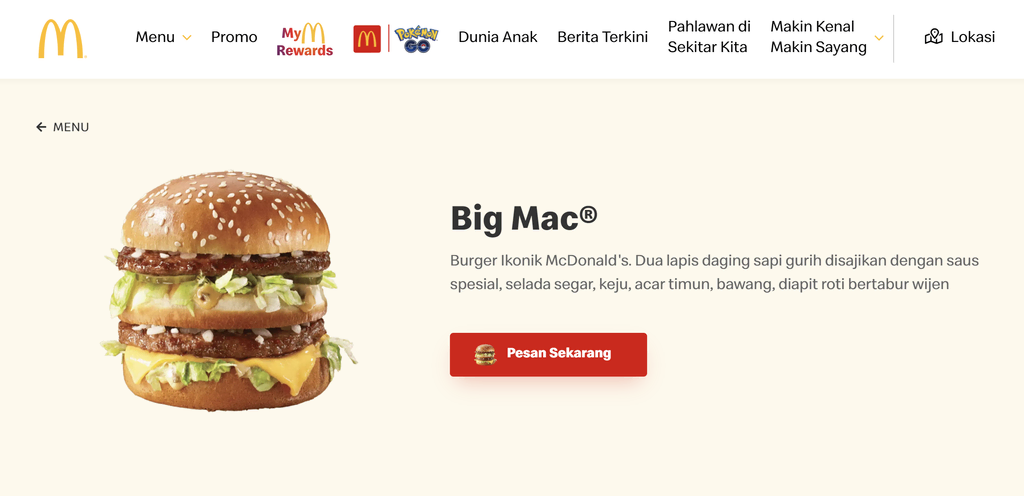 halaman mcd menampilkan big mac