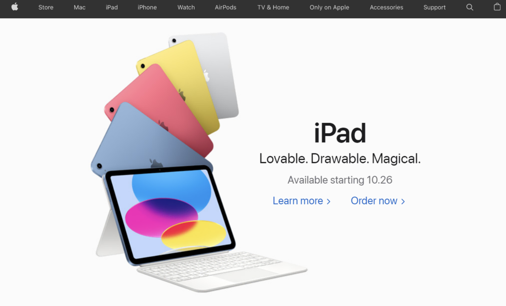 homepage Apple yang memiliki logo dan tampilan brand yang ikonik