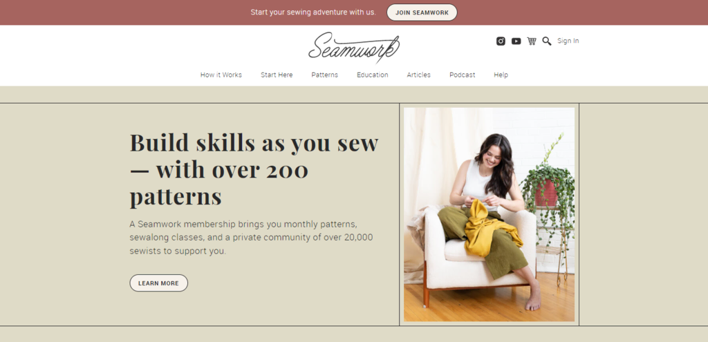 homepage seamwork sebagai contoh website bisnis kecil