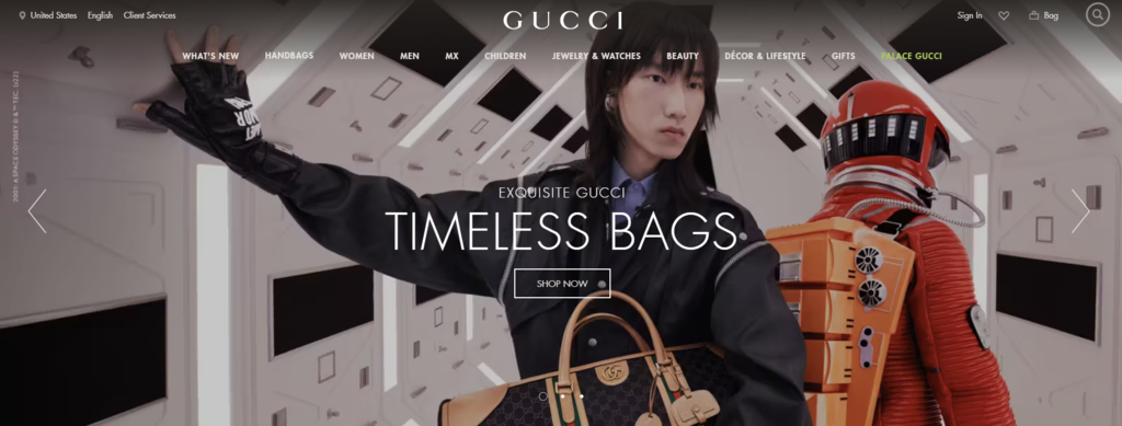 homepage website Gucci brand fashion mewah terkenal