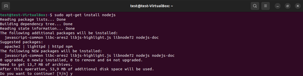 install node js dari repositori default