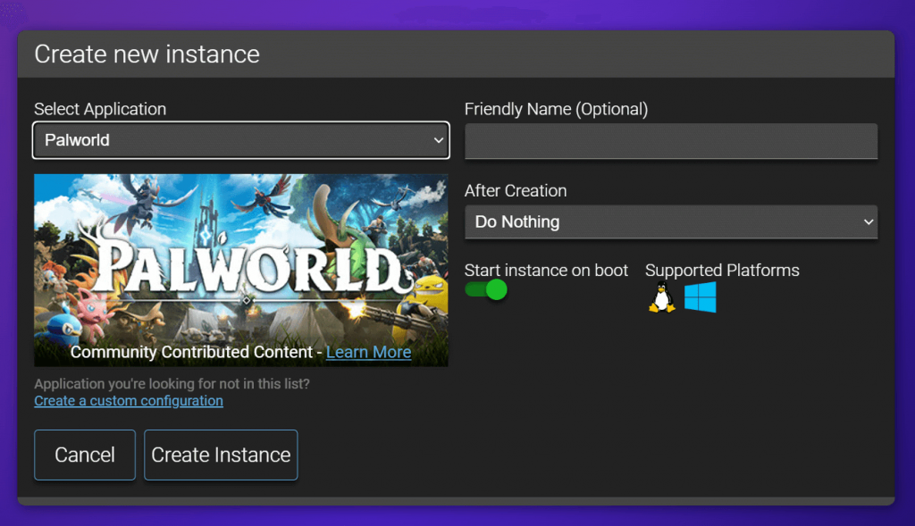 new instance palworld di game panel