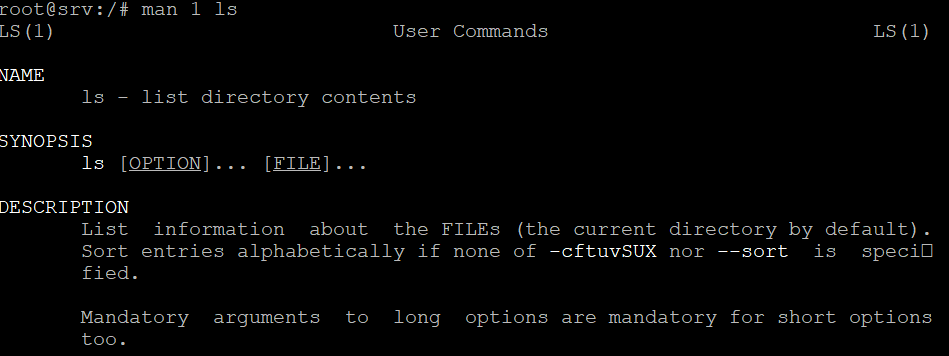 output command man menghasilkan bagian pertama panduan perintah ls