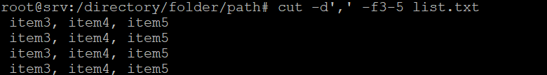 output perintah linux cut di Terminal