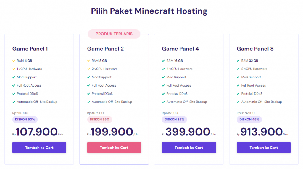 paket minecraft hosting yang tersedia di hostinger