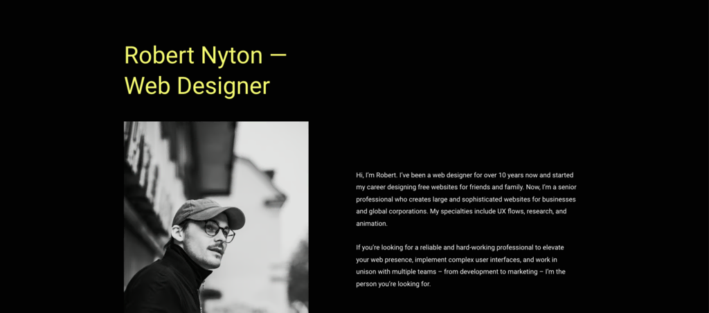 template Robert Nyton sebagai contoh website one page