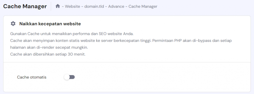 cache manager di hpanel