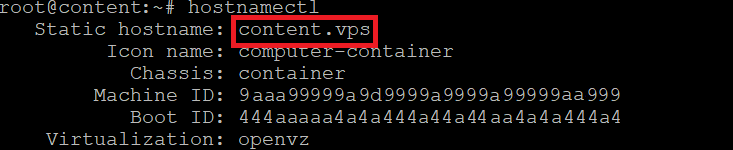 command hostnamectl menampilkan hostname vps yang berhasil diubah