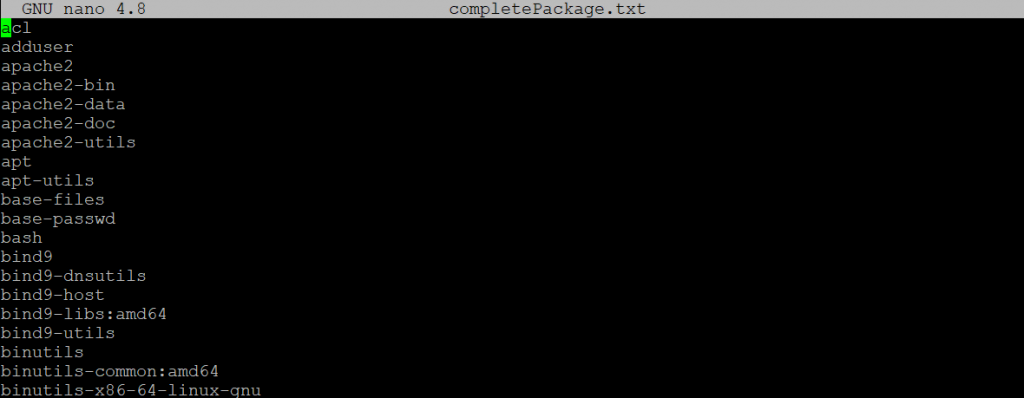 daftar package terinstal dalam file complatepackage txt
