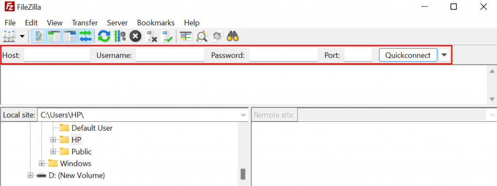 filezilla host username password port quickconnect