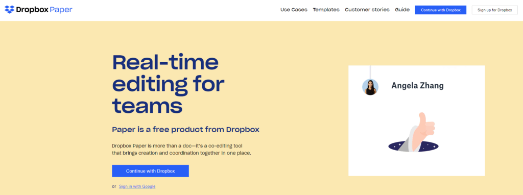 homepage Dropbox Paper aplikasi dokumen online
