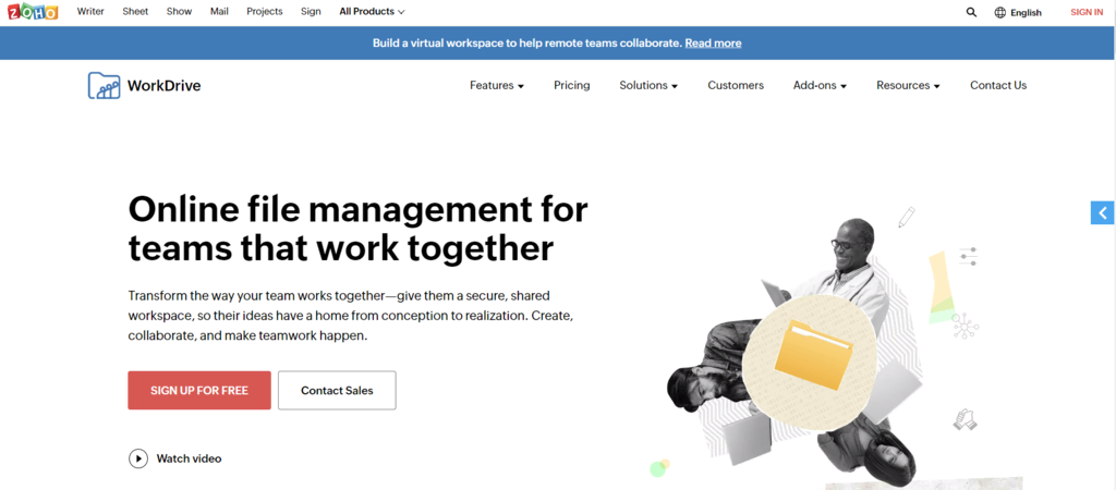 homepage Zoho WorkDrive aplikasi dokumen online terbaik