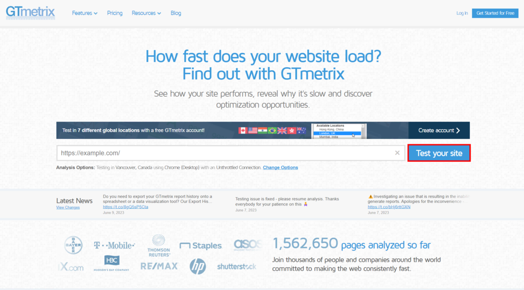 homepage gtmetrix untuk menguji kecepatan website