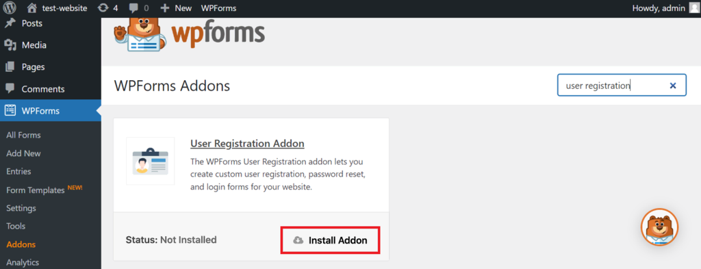 menginstal add-on user registration di WPForms