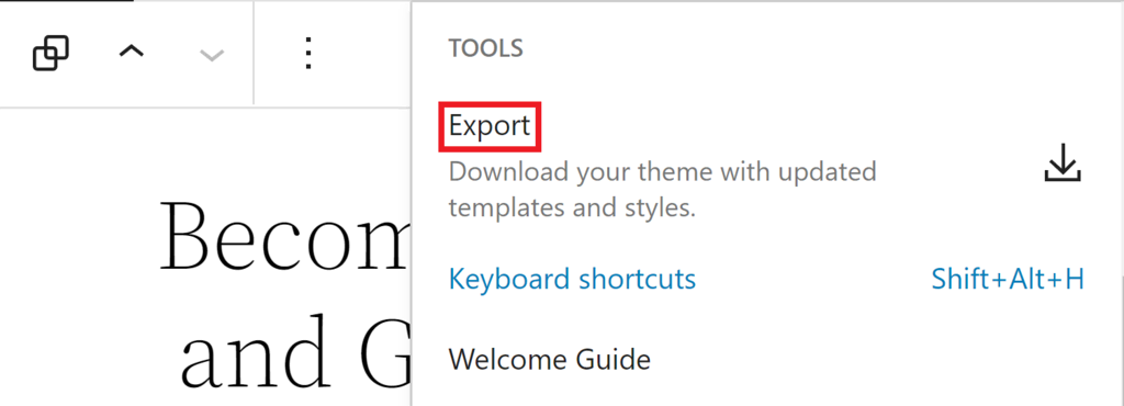 menu tools menyoroti tombol export
