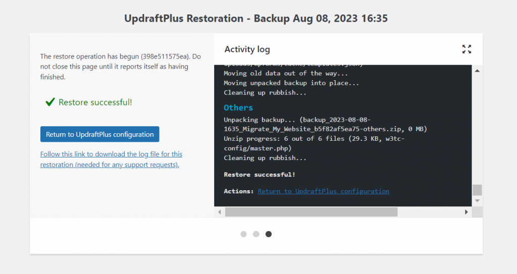 notifikasi proses backup selesai dengan plugin updraftplus