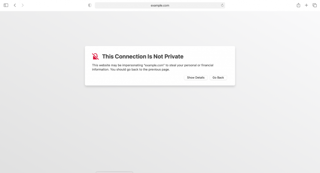 tampilan your connection is not private di safari