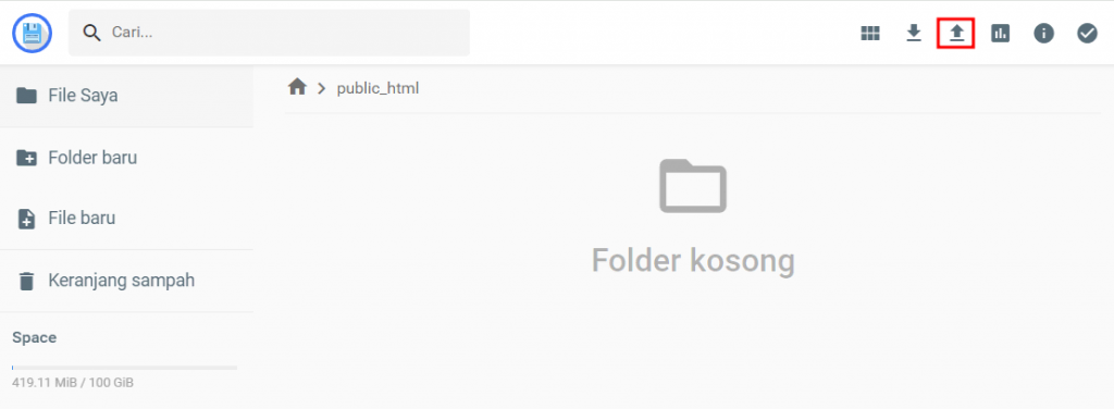 tombol upload file di file manager hostinger