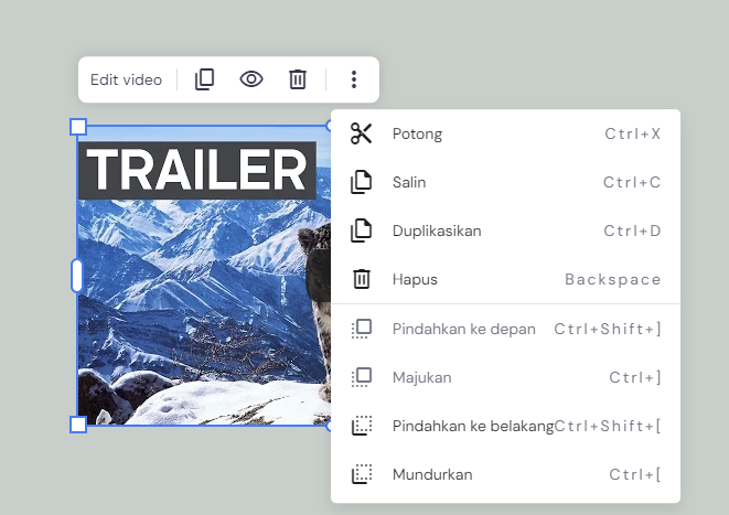 toolbar video di editor builder
