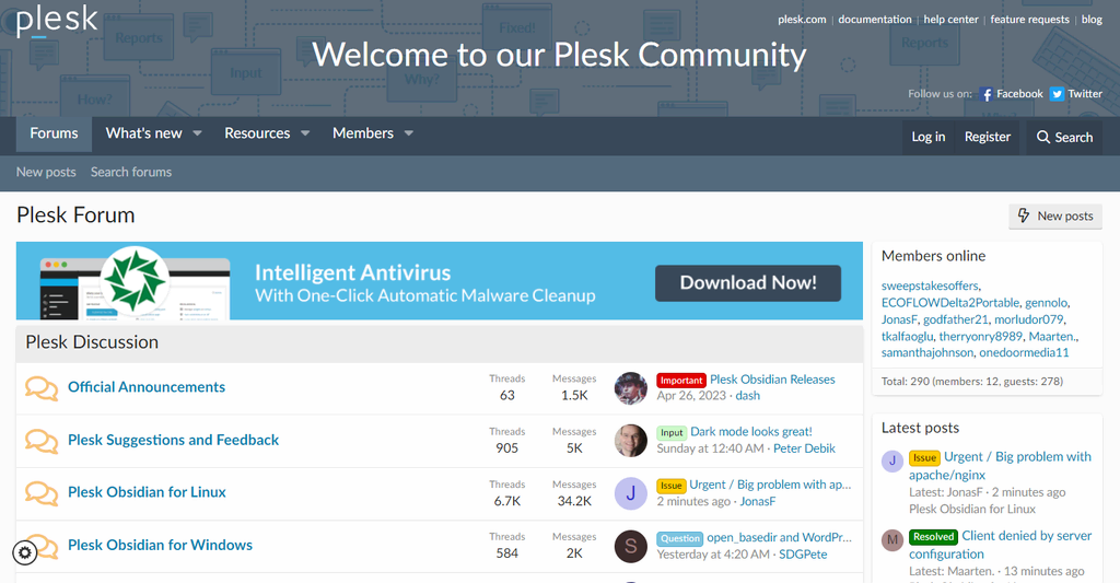 website forum komunitas Plesk
