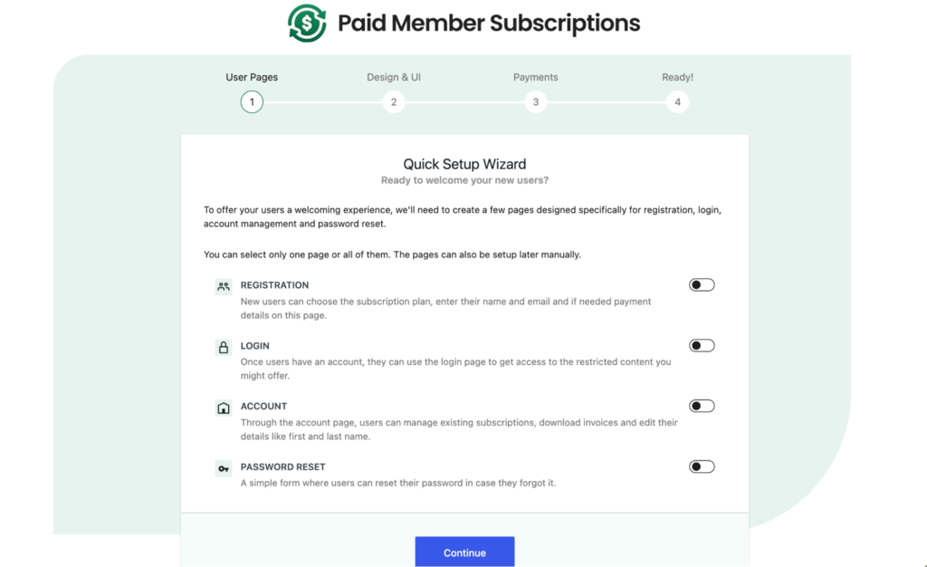 wizard setup paid member subscriptions