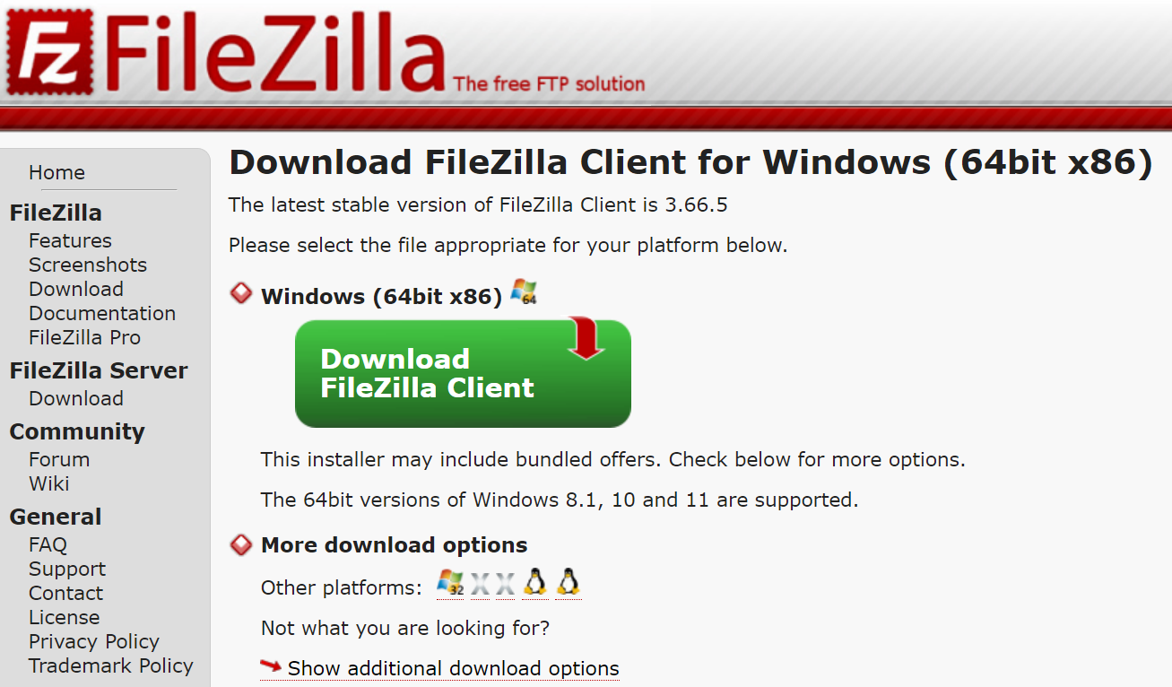 halaman download filezilla