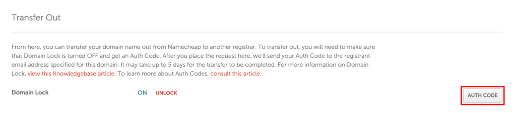 meminta auth code di Namecheap untuk transfer domain
